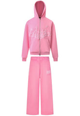 BROKEN PLANET PINK EMBOSSED LOGO ZIP‑UP HOODIE & WIDE LEG SWEATPANTS SET