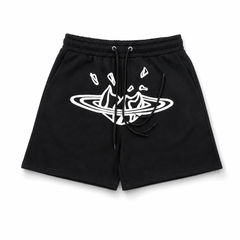 BROKEN PLANET CRACKED PLANET GRAPHIC SWEAT SHORTS BLACK