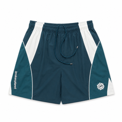 BROKEN PLANET COLOR BLOCK NYLON WIND SHORTS TEAL WHITE