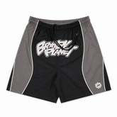 BROKEN PLANET GRAFFITI COLOR‑BLOCK NYLON SHORTS BLACK GREY