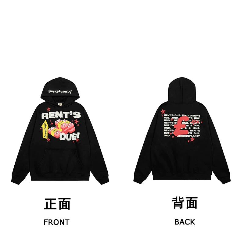Broken Planet "RENT'S DUE!" Graphic Hoodie - Black