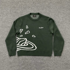 BROKEN PLANET GREEN WHITE OUTLINE CRACKED PLANET CREWNECK KNIT SWEATER