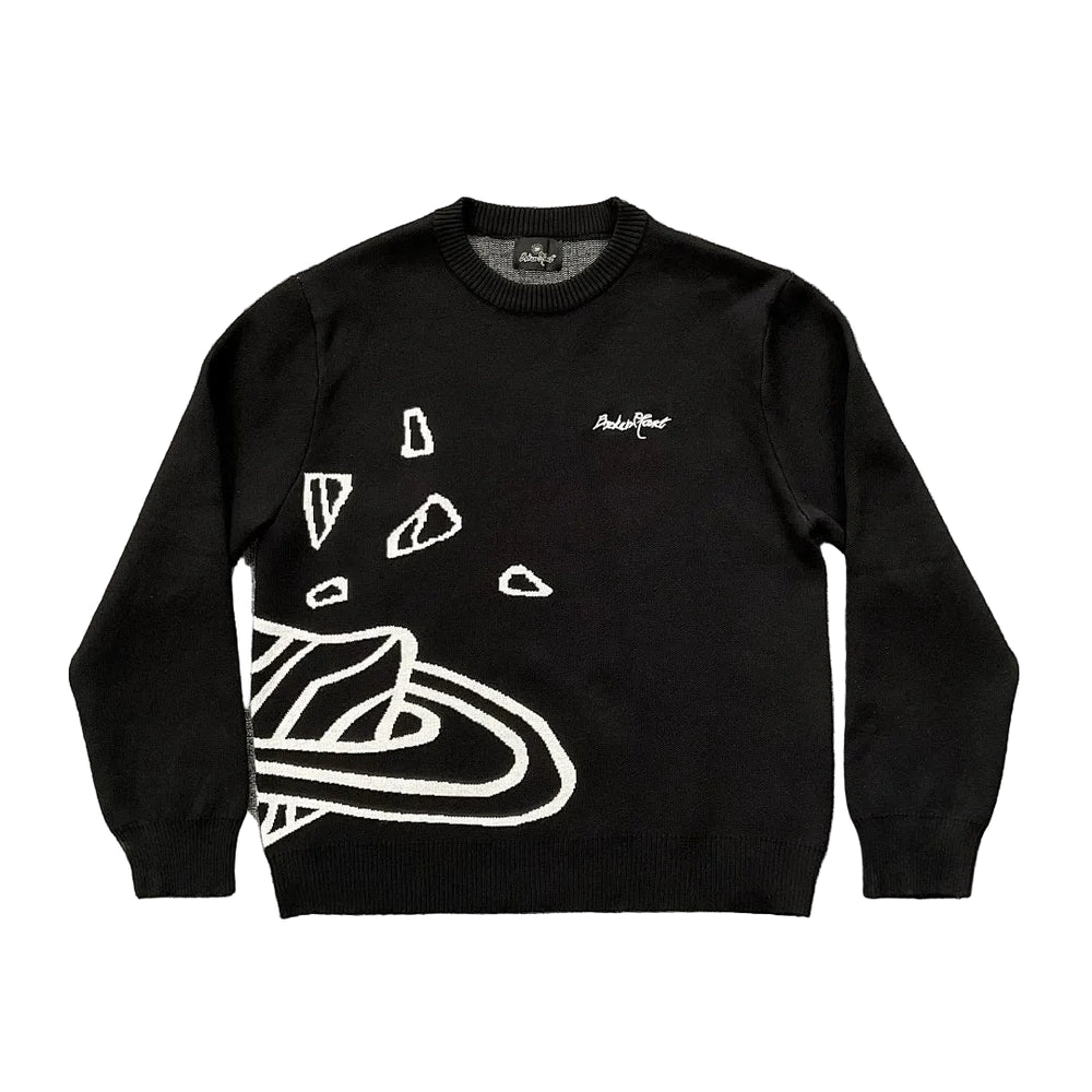 BROKEN PLANET WHITE OUTLINE CRACKED PLANET CREWNECK KNIT SWEATER