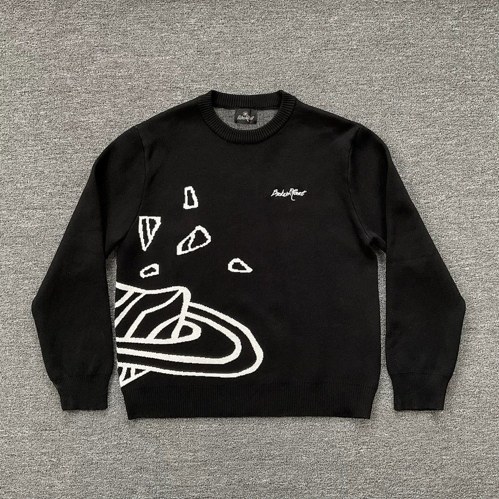 BROKEN PLANET WHITE OUTLINE CRACKED PLANET CREWNECK KNIT SWEATER