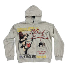 Mixed Emotions Cupid Vintage Print Full Zip Hoodie