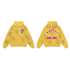 Vale Forever Dream Valley Yellow Embroidered Rhinestone Zip Hoodie
