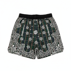 BROKEN PLANET PLAID BANDANA PRINT WIND SHORTS GREEN - Back
