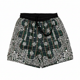 BROKEN PLANET PLAID BANDANA PRINT WIND SHORTS GREEN - Front