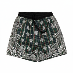 BROKEN PLANET PLAID BANDANA PRINT WIND SHORTS GREEN - Front
