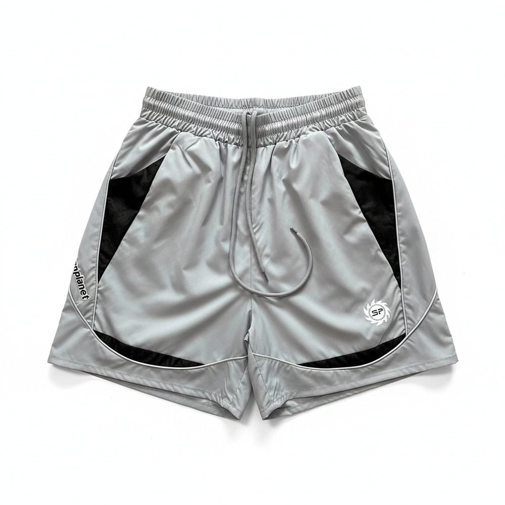 BROKEN PLANET CURVED CONTRAST PANEL WIND SHORTS GREY BLACK