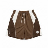Broken Planet Brown White Color Block Nylon Wind Shorts - White Background