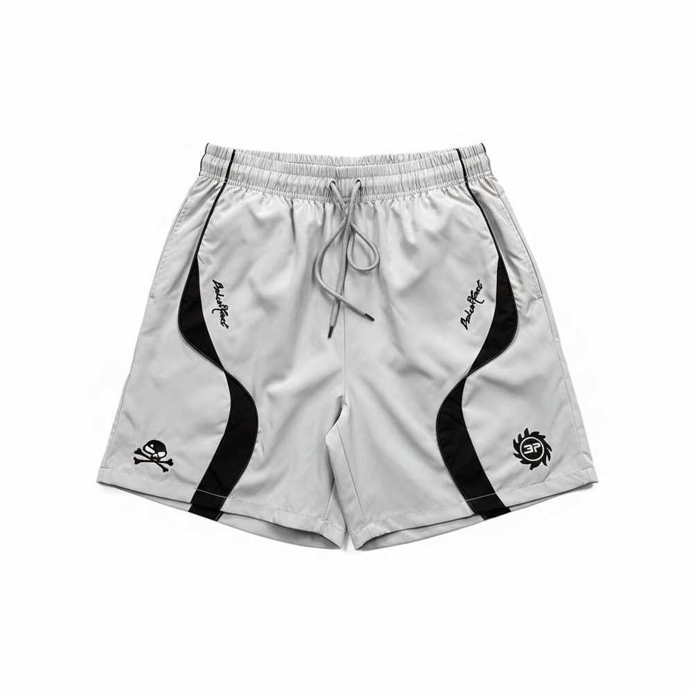 BROKEN PLANET SKULL GRAPHIC WIND SHORTS GREY BLACK - Front