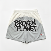 BROKEN PLANET GRAFFITI COLOR‑BLOCK NYLON SHORTS LIGHT GREY WHITE