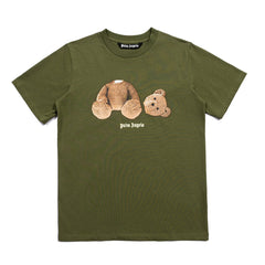 PALM ANGELS DETACHED HEAD BEAR GRAPHIC OLIVE OVERSIZED TEE