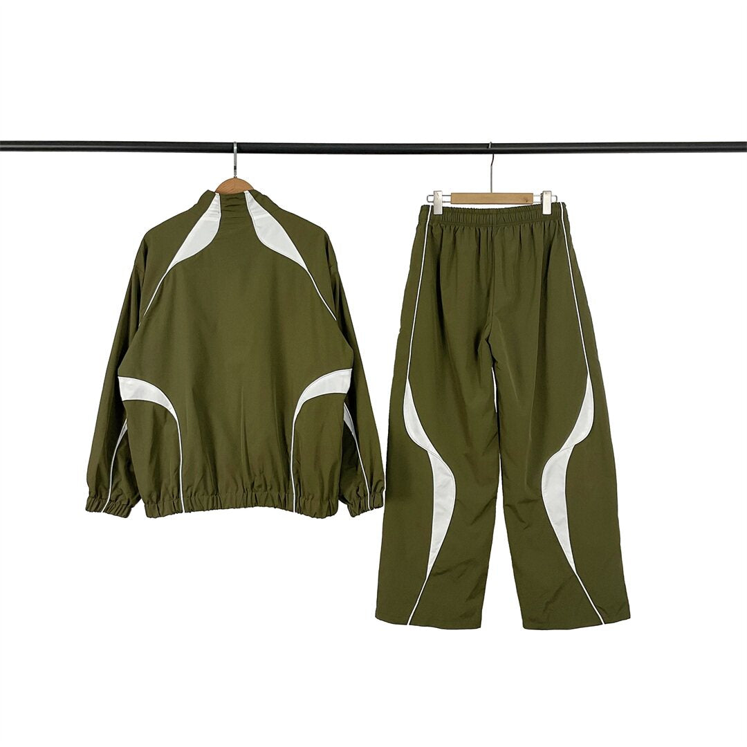BROKEN PLANET COLOR BLOCK NYLON TRACKSUIT OLIVE WHITE