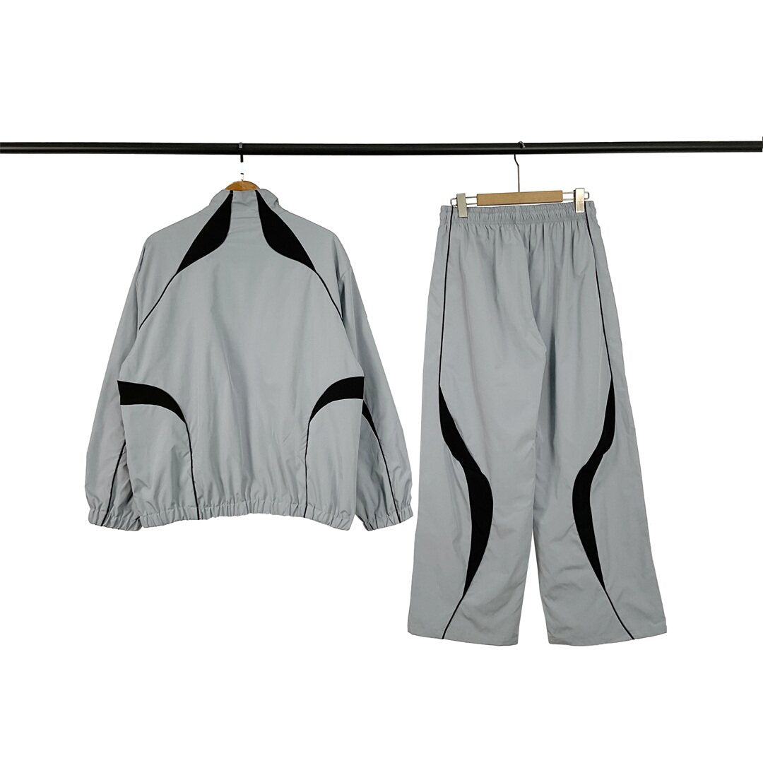 BROKEN PLANET COLOR BLOCK NYLON TRACKSUIT LIGHT GREY BLACK