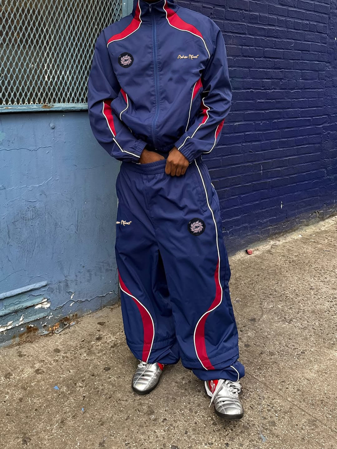 BROKEN PLANET COLOR BLOCK NYLON TRACKSUIT NAVY RED