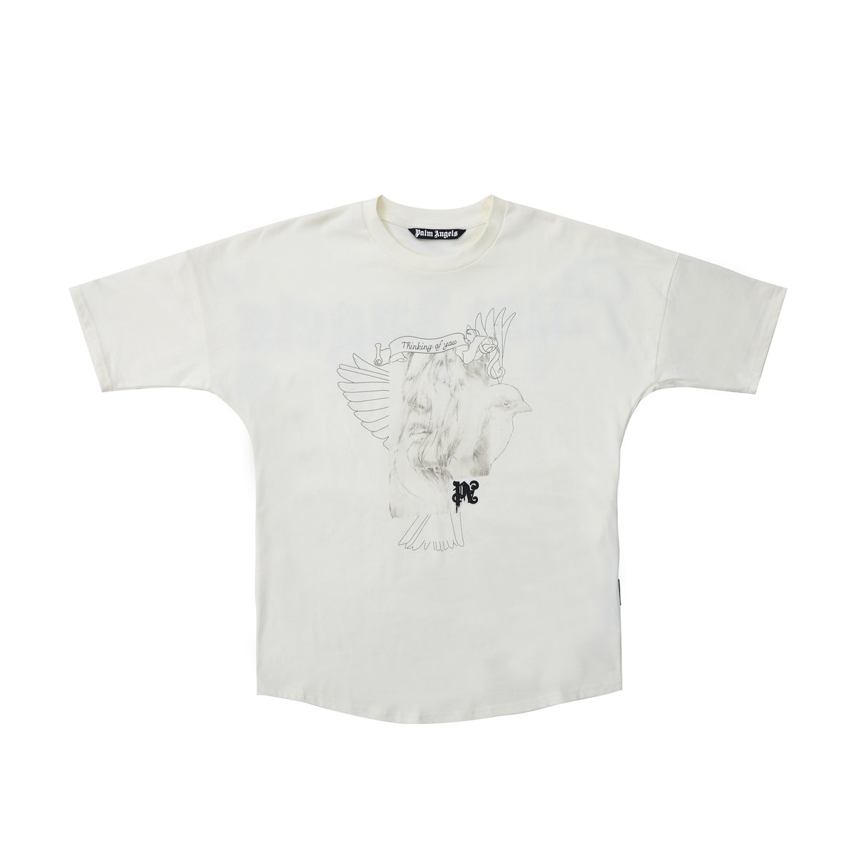 PALM ANGELS DOVE GRAPHIC OVERSIZED OFF‑WHITE T‑SHIRT