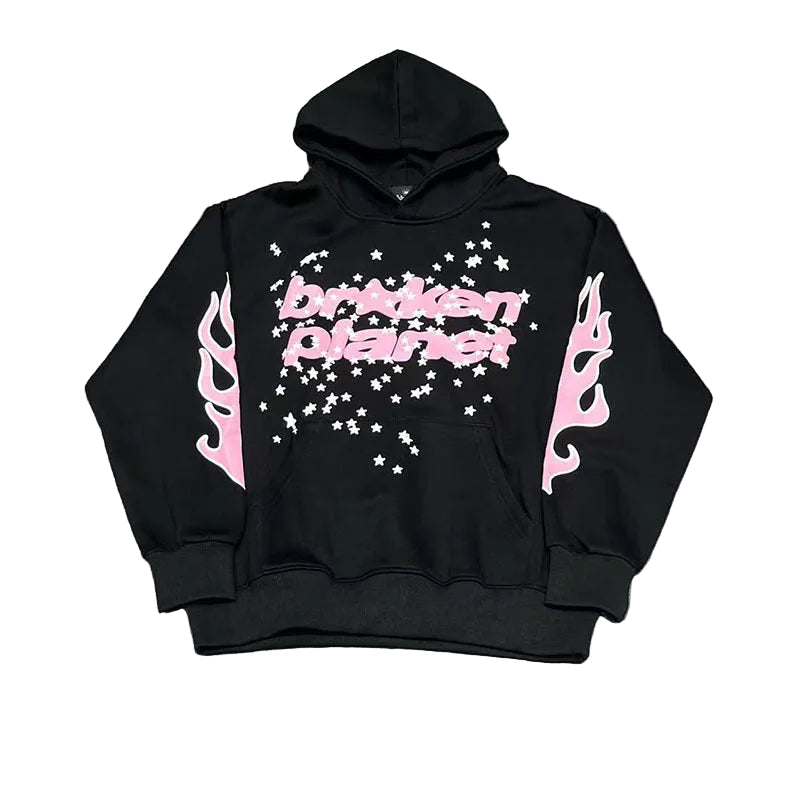 BROKEN PLANET PINK FLAME STAR LOGO PULLOVER HOODIE