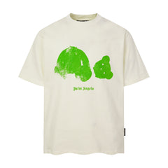 PALM ANGELS GREEN DISTRESSED BEAR OFF‑WHITE OVERSIZED T‑SHIRT