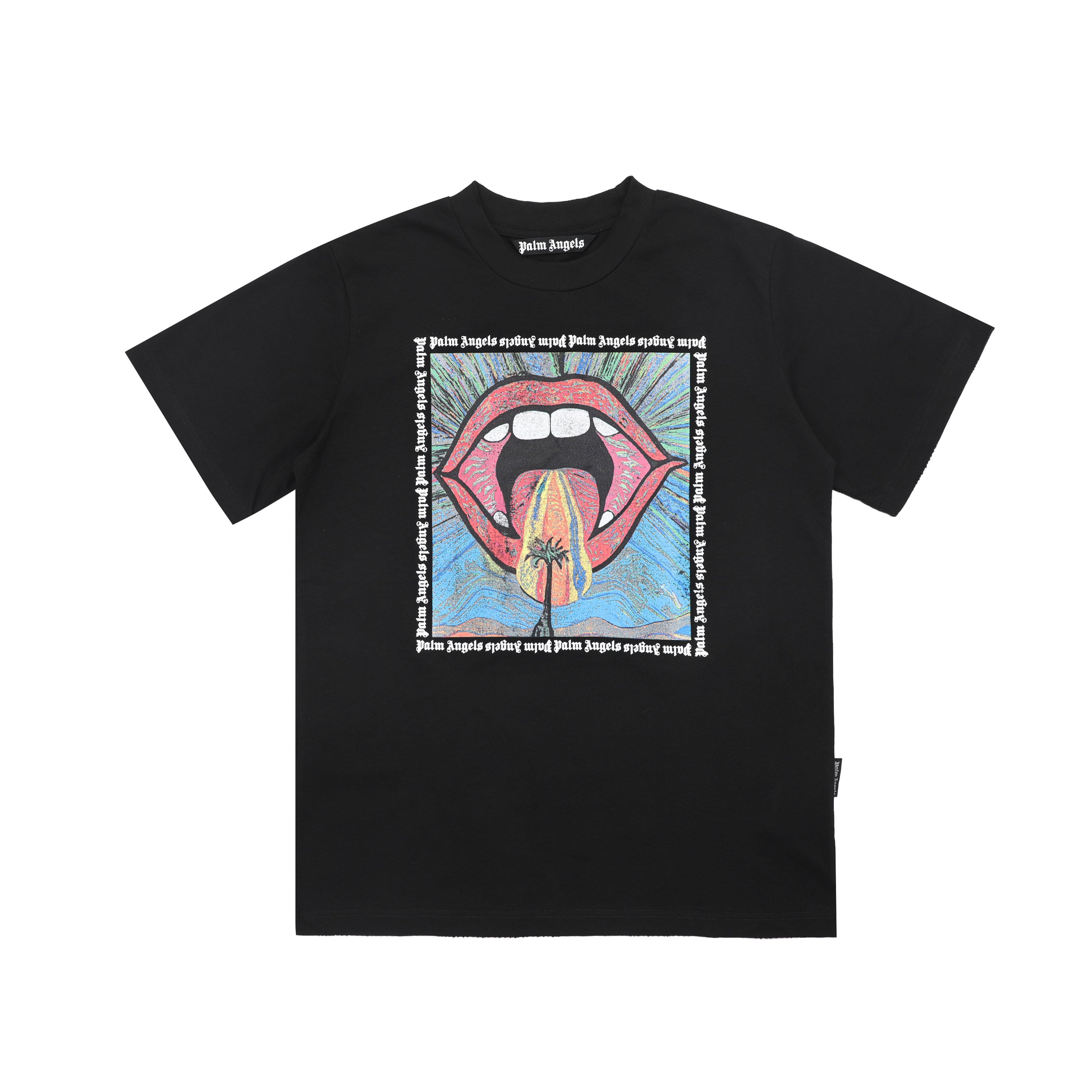 PALM ANGELS PSYCHEDELIC MOUTH GRAPHIC T‑SHIRT BLACK