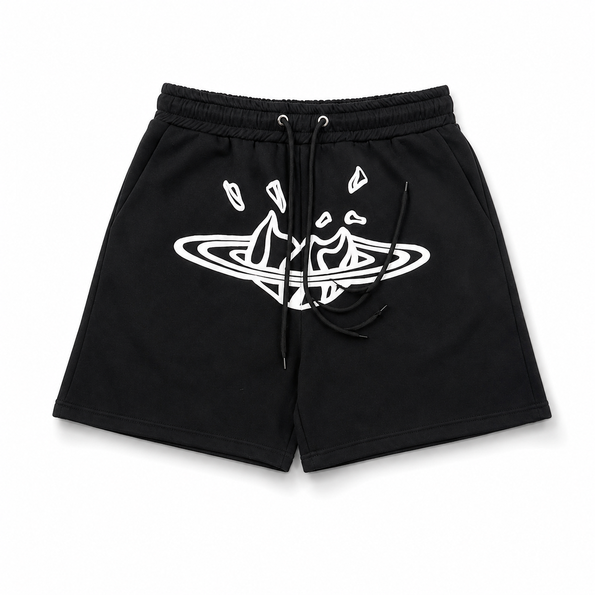 BROKEN PLANET CRACKED PLANET GRAPHIC SWEAT SHORTS BLACK
