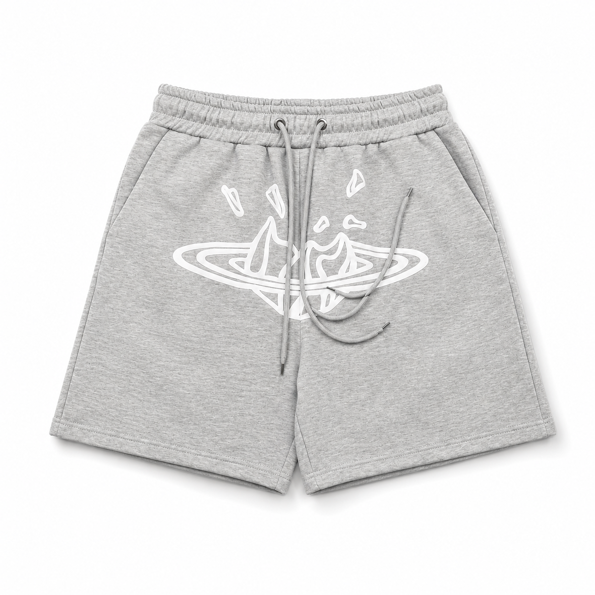 BROKEN PLANET CRACKED PLANET GRAPHIC SWEAT SHORTS HEATHER GREY