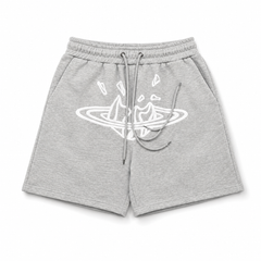 BROKEN PLANET CRACKED PLANET GRAPHIC SWEAT SHORTS HEATHER GREY