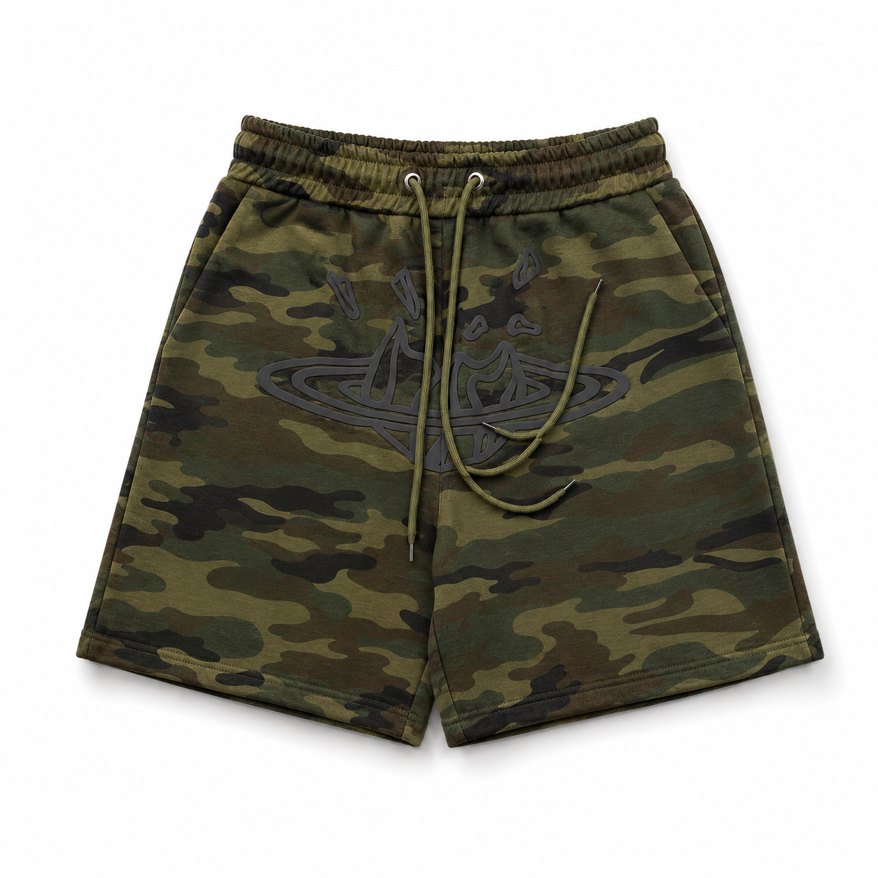 BROKEN PLANET CRACKED PLANET GRAPHIC SWEAT SHORTS CAMO