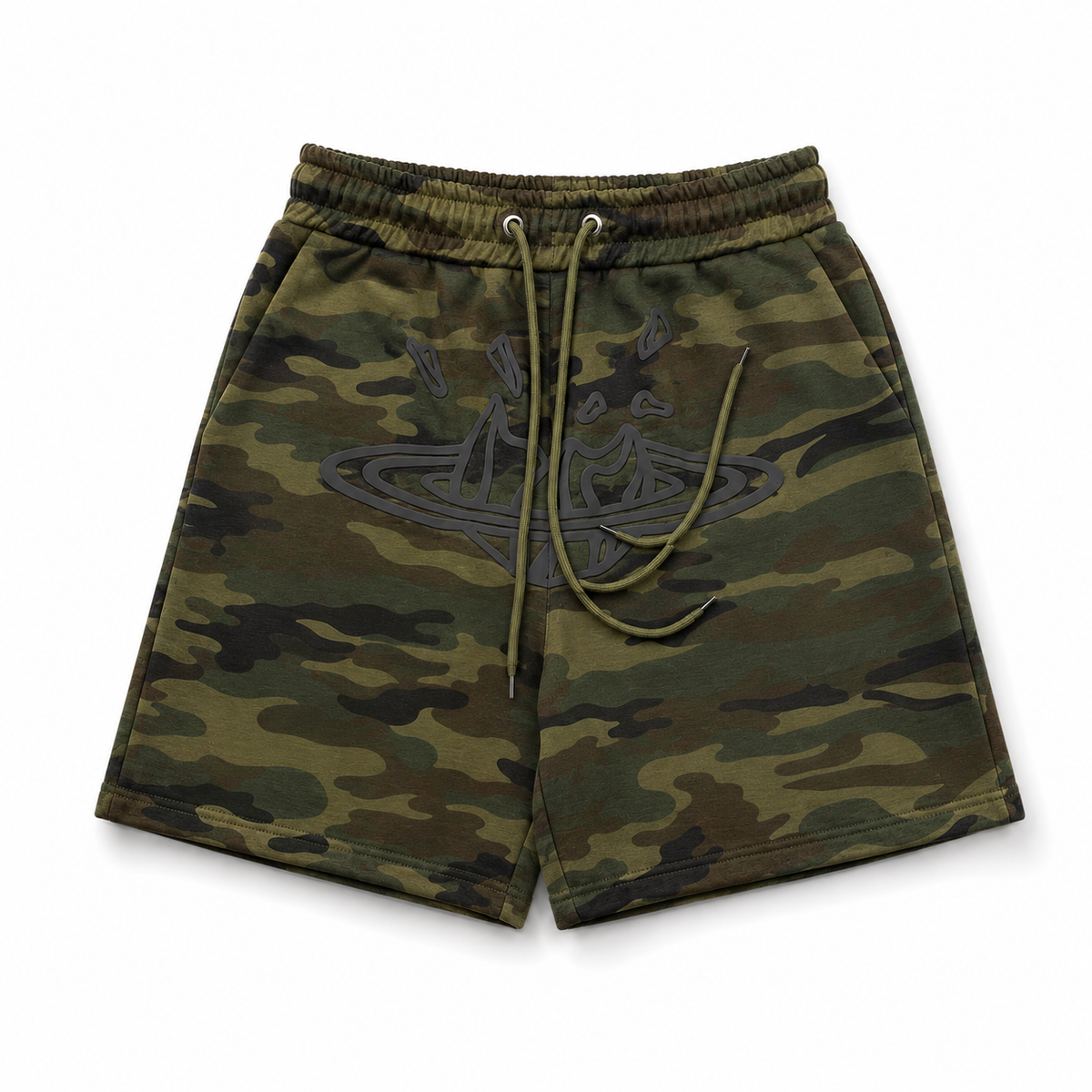 BROKEN PLANET CRACKED PLANET GRAPHIC SWEAT SHORTS CAMO