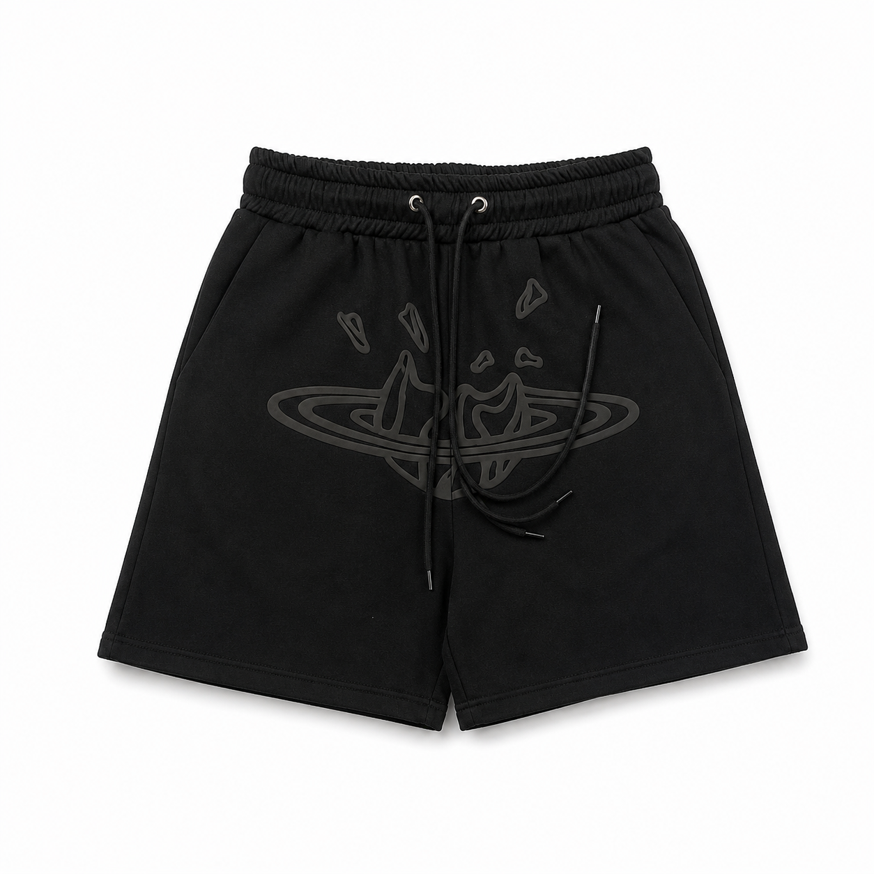 BROKEN PLANET CRACKED PLANET GRAPHIC SWEAT SHORTS BLACK TONAL