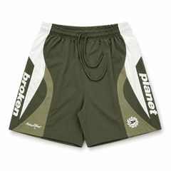 BROKEN PLANET MULTI‑COLOR BLOCK WIND SHORTS OLIVE GREEN WHITE