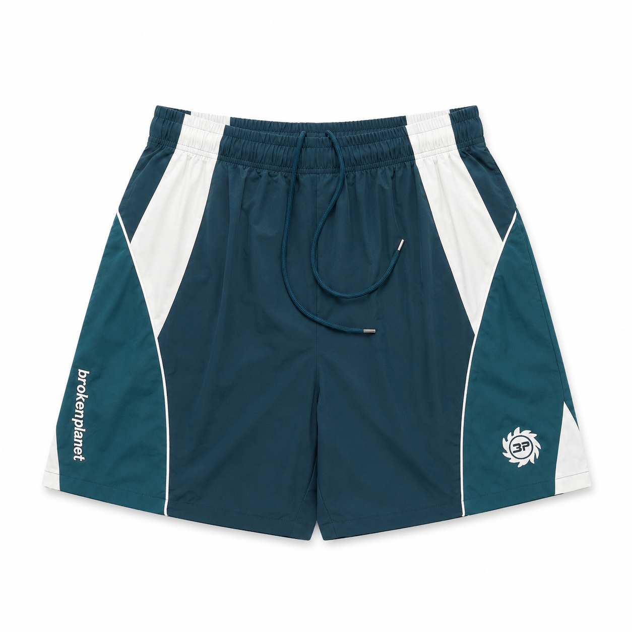 BROKEN PLANET COLOR BLOCK NYLON WIND SHORTS TEAL WHITE
