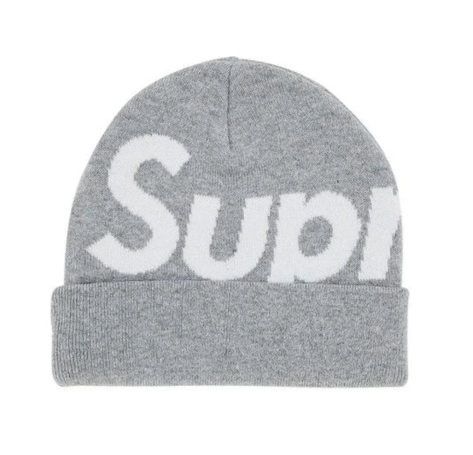 Supreme Big Logo Beanie Fw25 Heather Grey Cuffed Knit Winter Hat