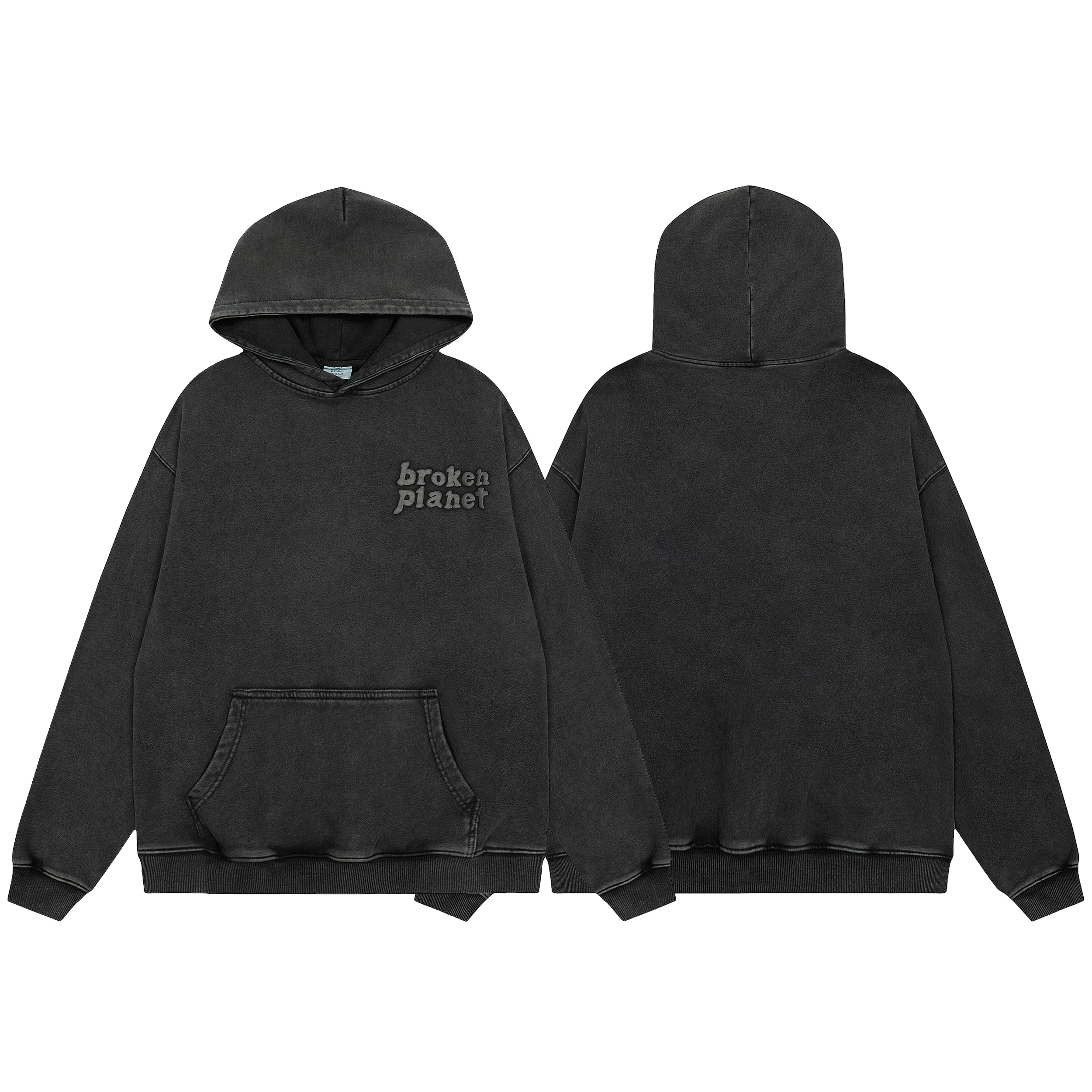 Broken Planet Vintage Washed Foam Logo Hoodie - Acid Black