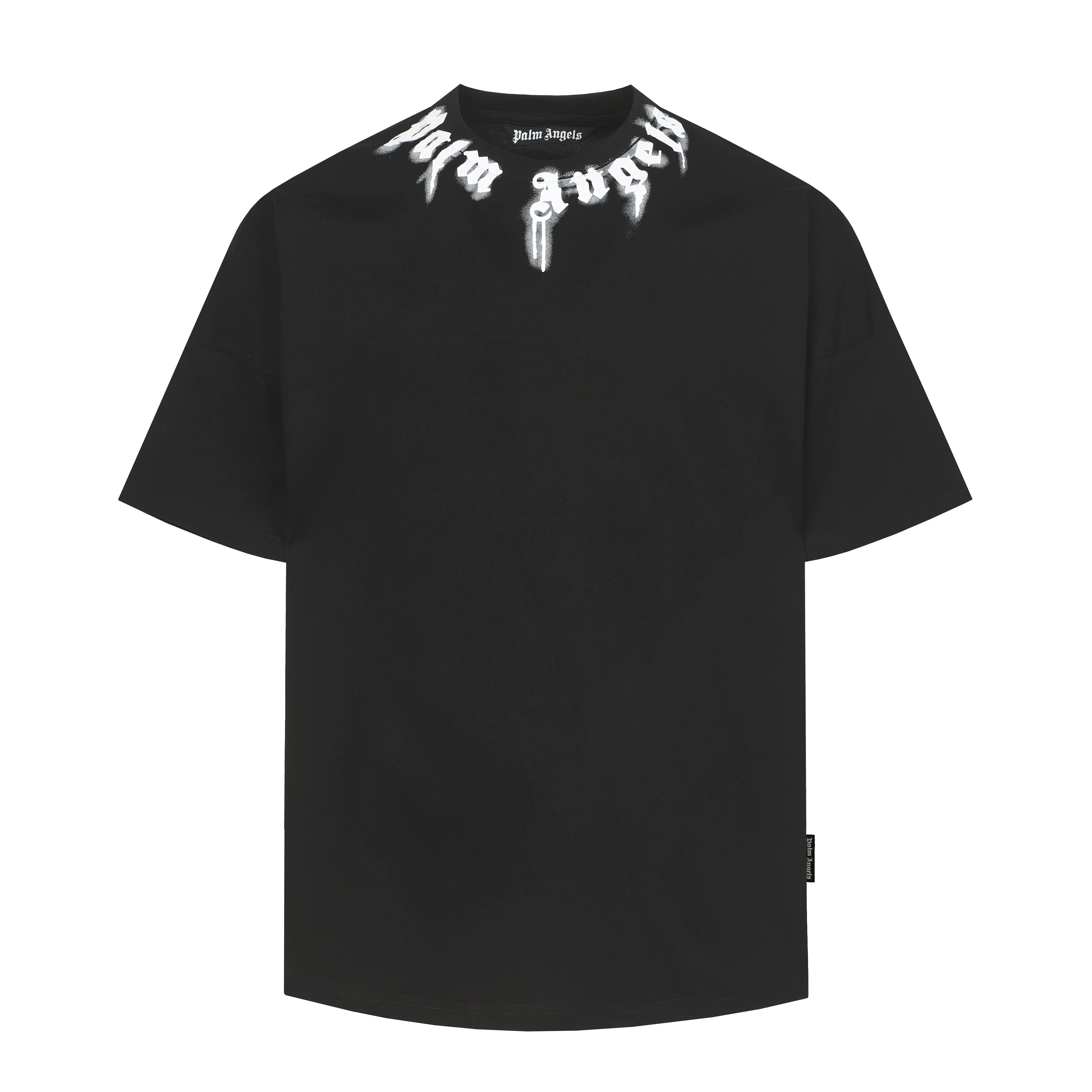 PALM ANGELS NECK LOGO PRINT OVERSIZED SHORT SLEEVE T‑SHIRT
