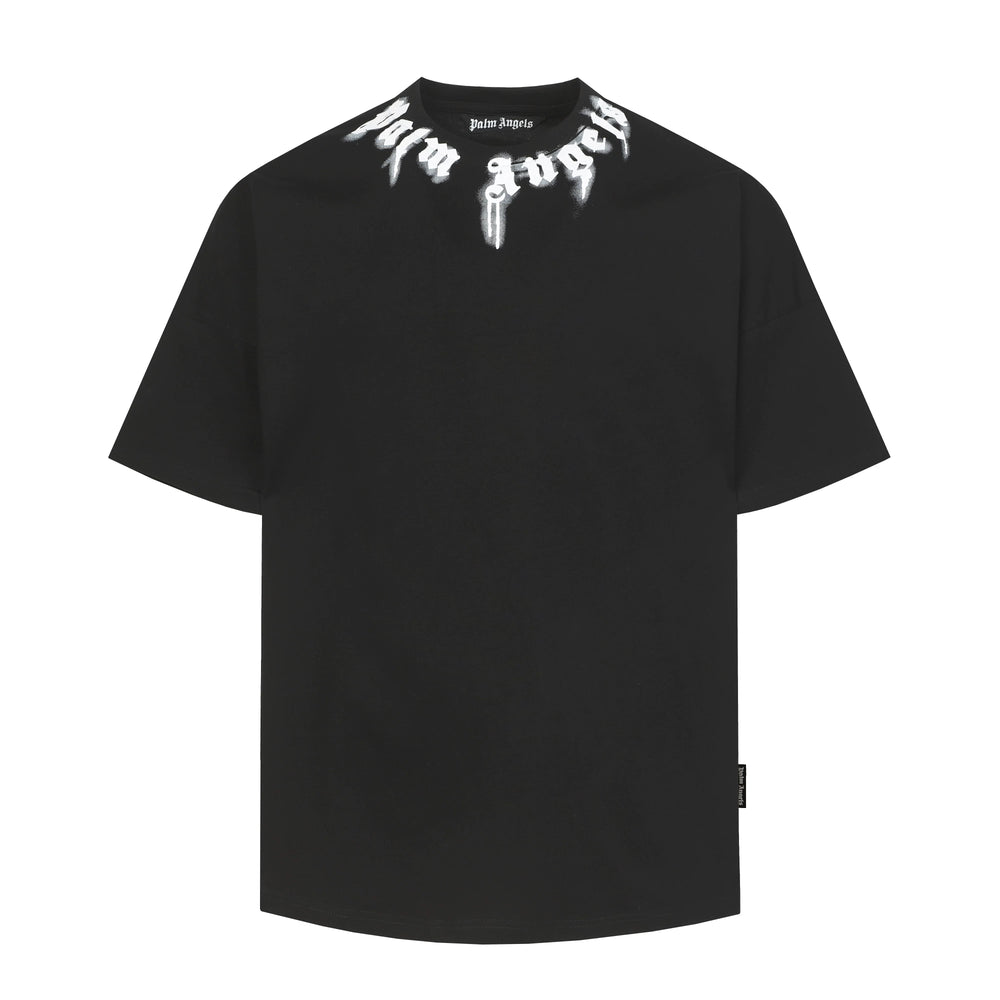 PALM ANGELS NECK LOGO PRINT OVERSIZED SHORT SLEEVE T‑SHIRT