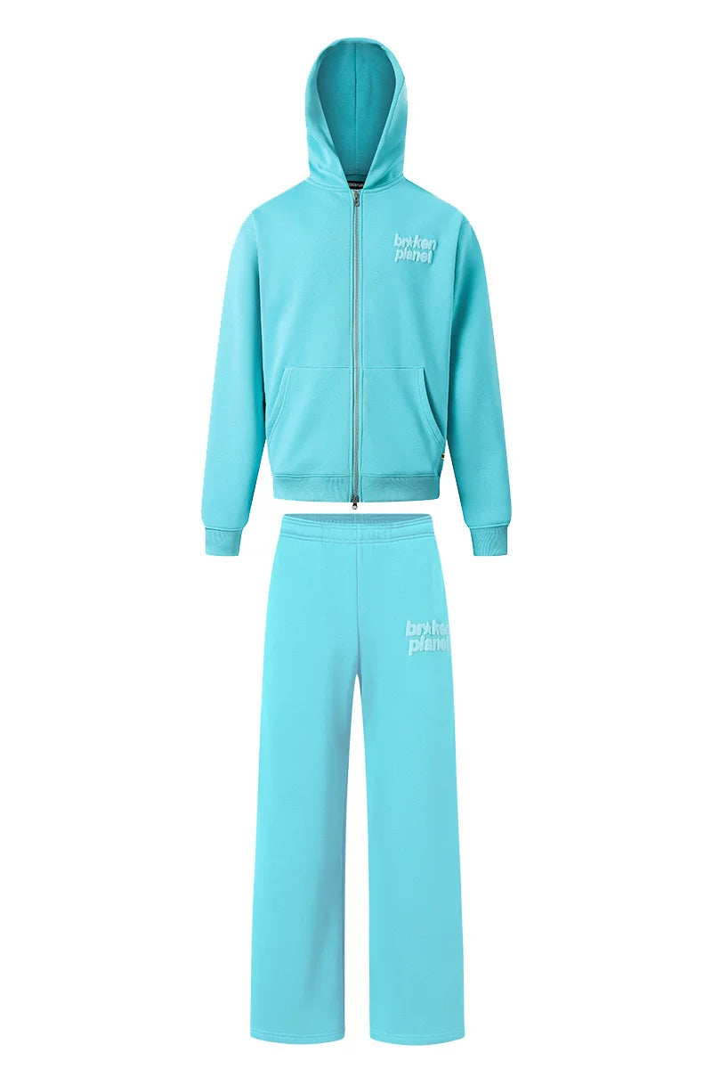BROKEN PLANET FULL ZIP HOODIE SWEATSET CYAN