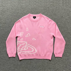 BROKEN PLANET PINK WHITE OUTLINE CRACKED PLANET CREWNECK KNIT SWEATER