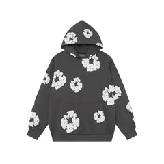 Denim Tears Dark Grey Allover White Cotton Wreath Pullover Hoodie