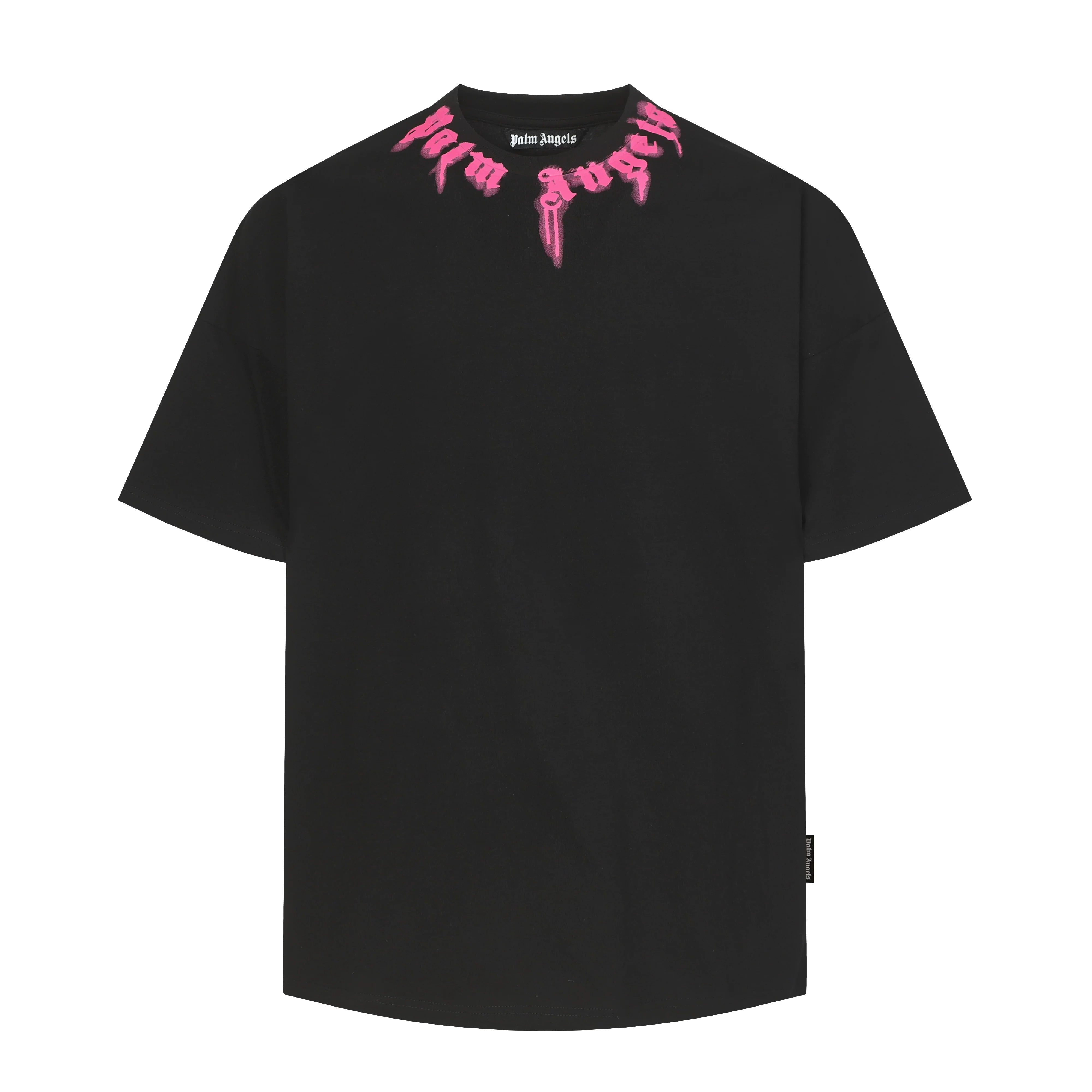 PALM ANGELS PINK NECK LOGO OVERSIZED T‑SHIRT
