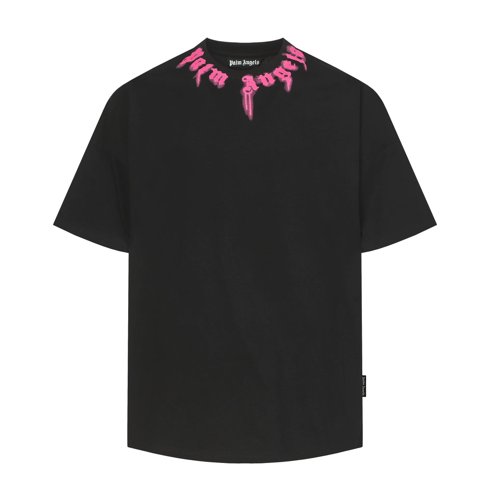 PALM ANGELS PINK NECK LOGO OVERSIZED T‑SHIRT
