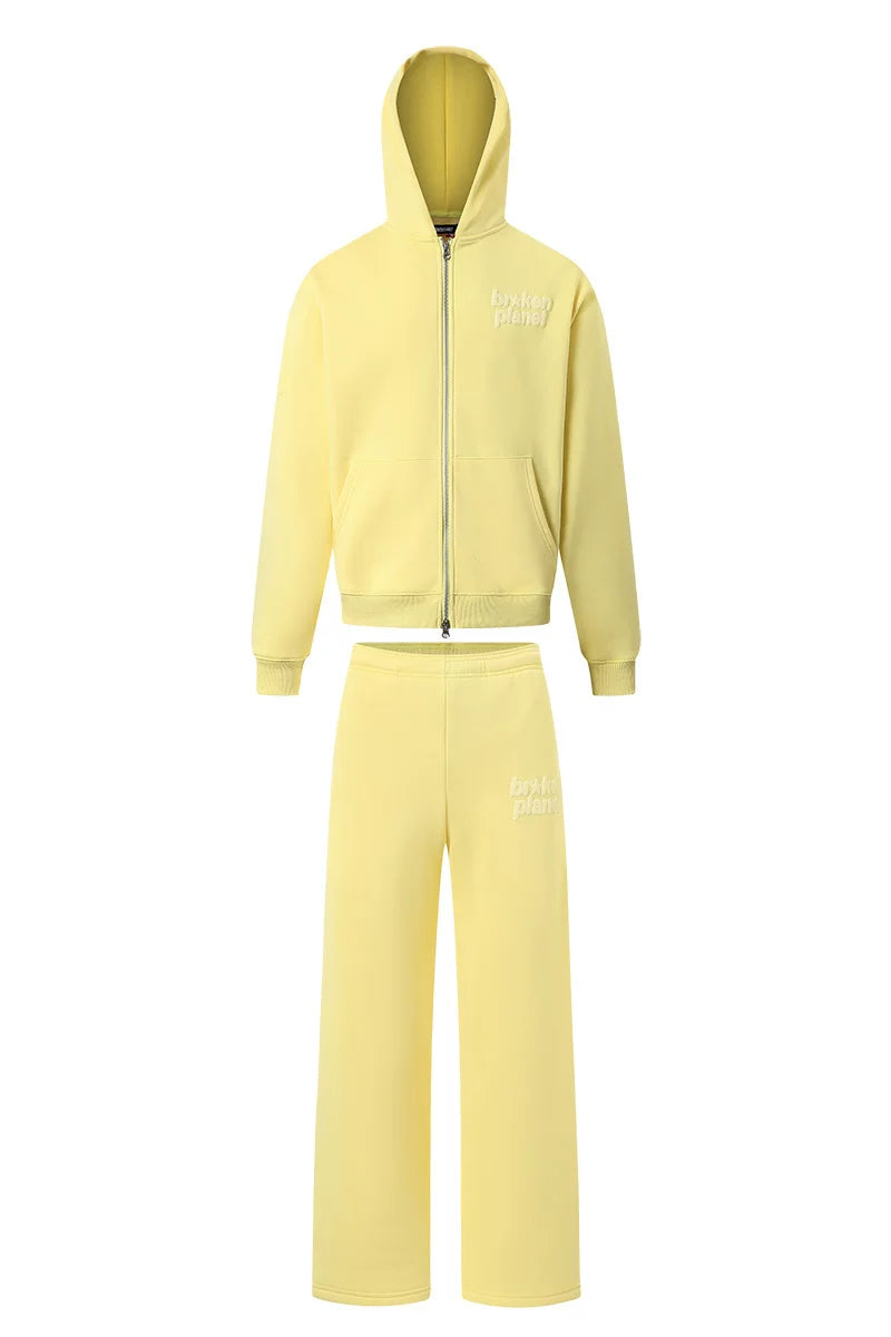 BROKEN PLANET FULL ZIP HOODIE SWEATSET YELLOW