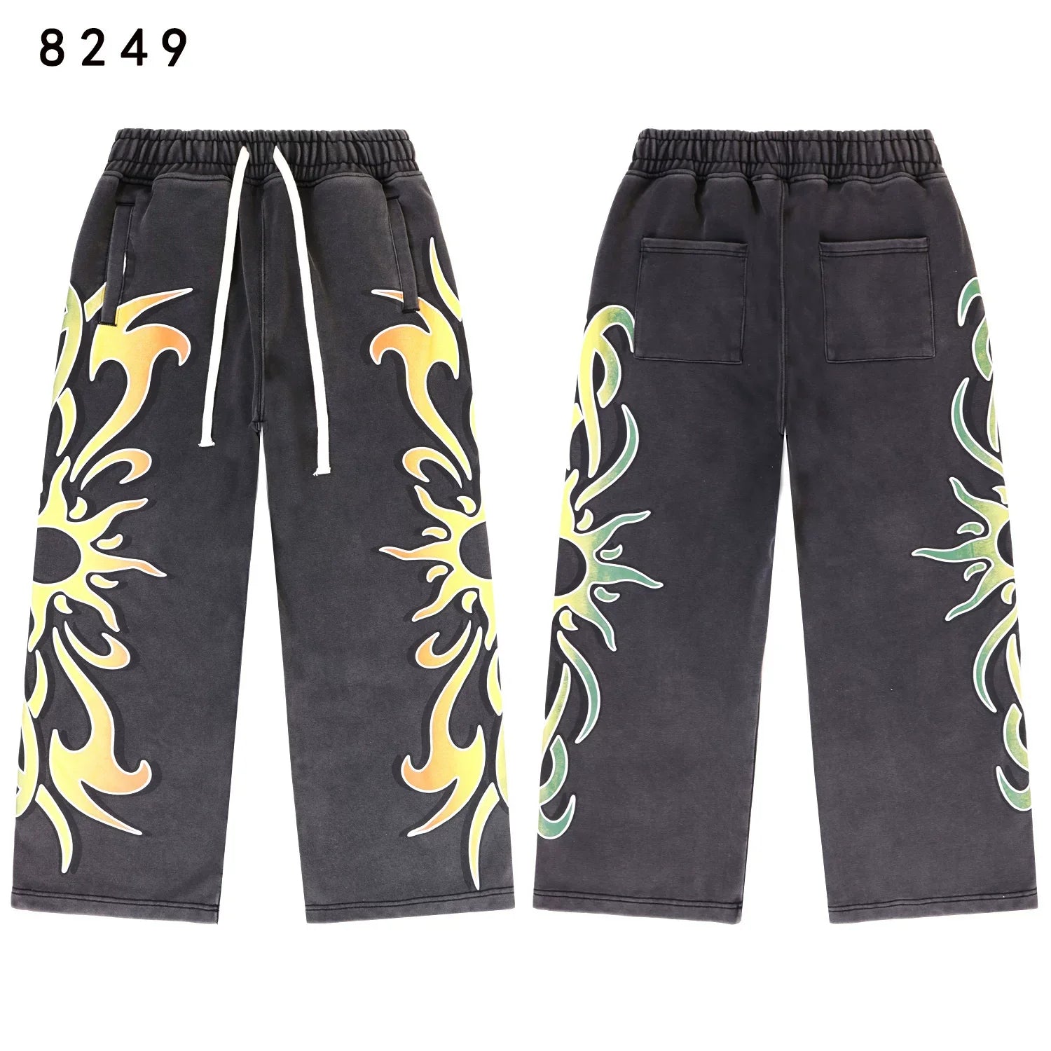 Vale Forever Vintage Black Gradient Flame Print Wide Leg Sweatpants）