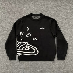 BROKEN PLANET WHITE OUTLINE CRACKED PLANET CREWNECK KNIT SWEATER