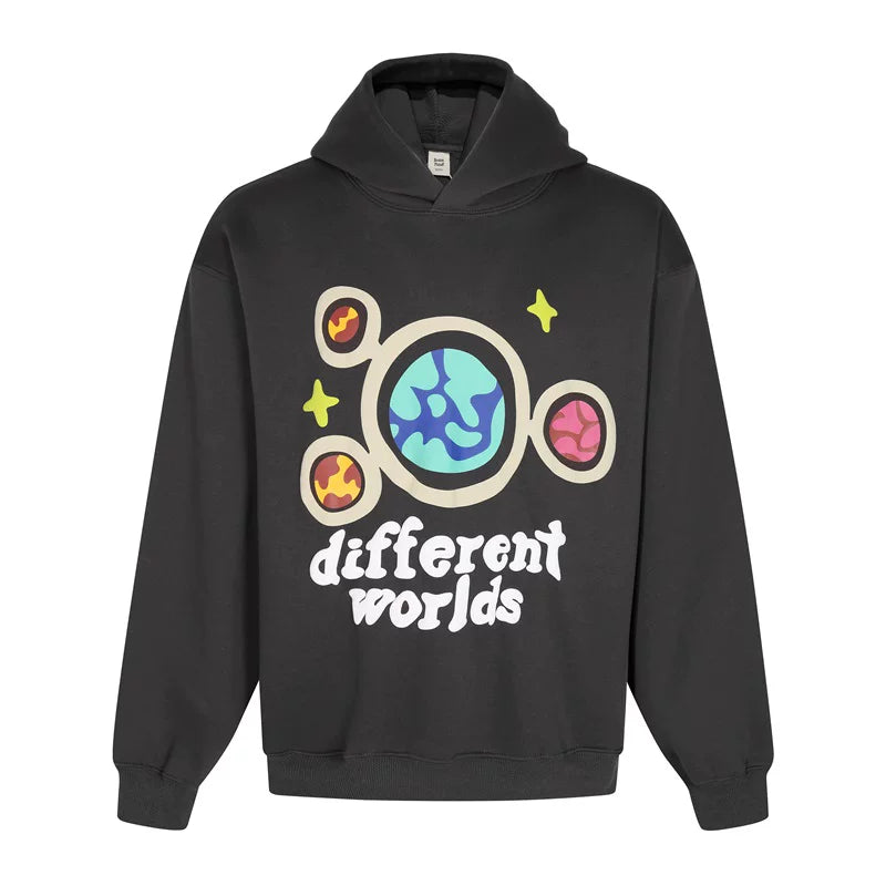 BROKEN PLANET DIFFERENT WORLDS HOODIE BLACK