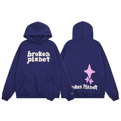 Broken Planet Foam Print Star Graphic Hoodie - Deep Purple
