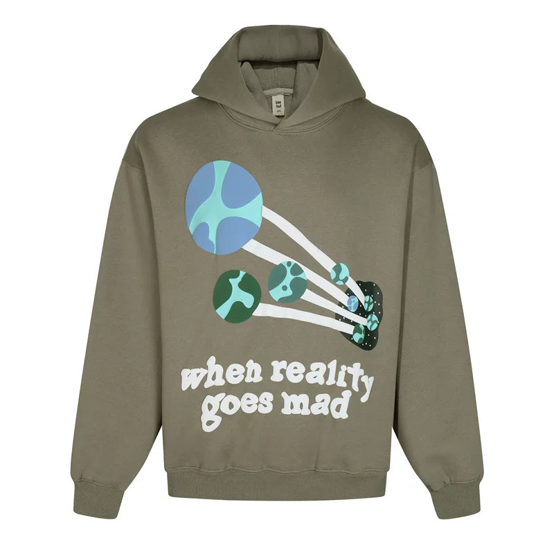 BROKEN PLANET WHEN REALITY GOES MAD HOODIE OLIVE GREEN