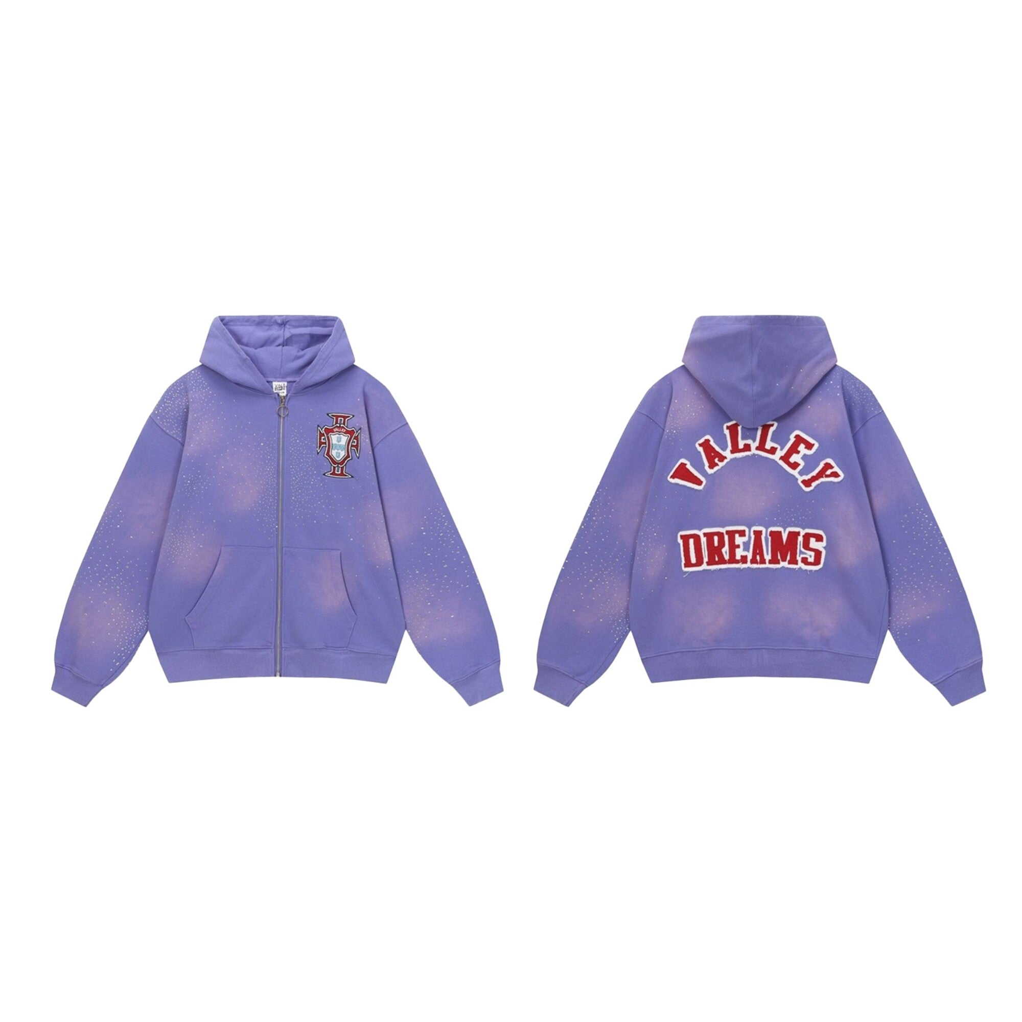 Vale Forever Dream Valley Purple Embroidered Rhinestone Zip Hoodie