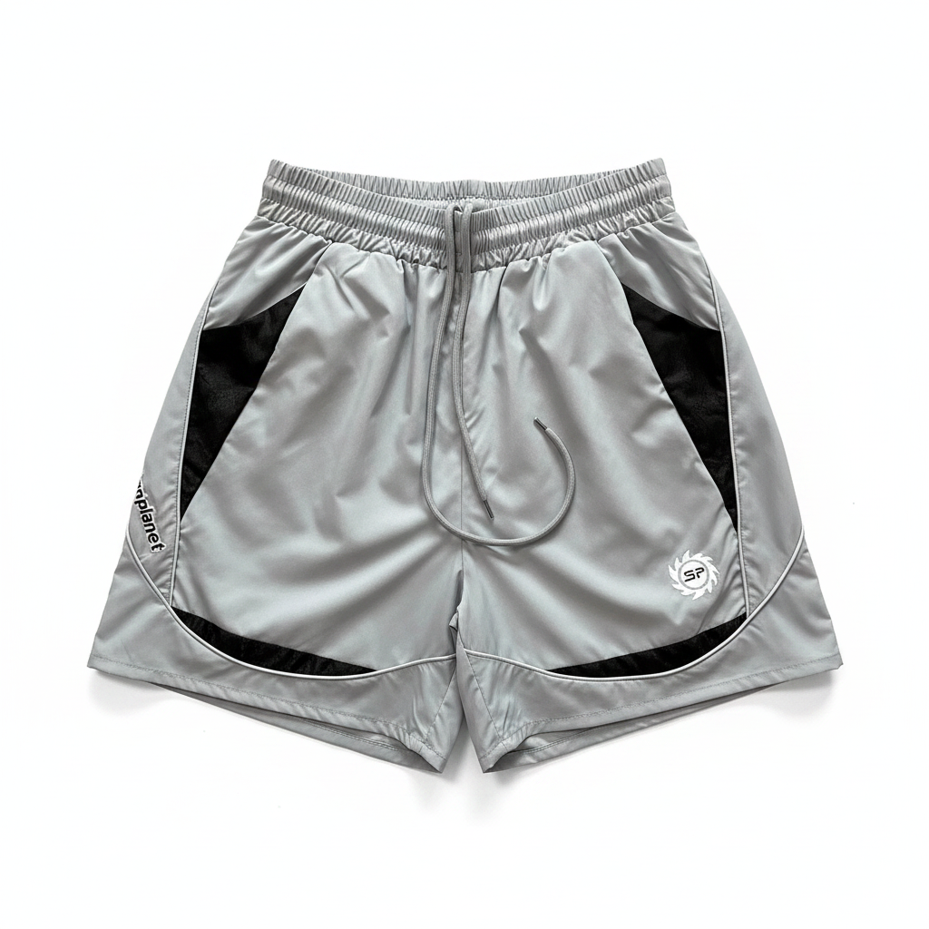 BROKEN PLANET CURVED CONTRAST PANEL WIND SHORTS GREY BLACK